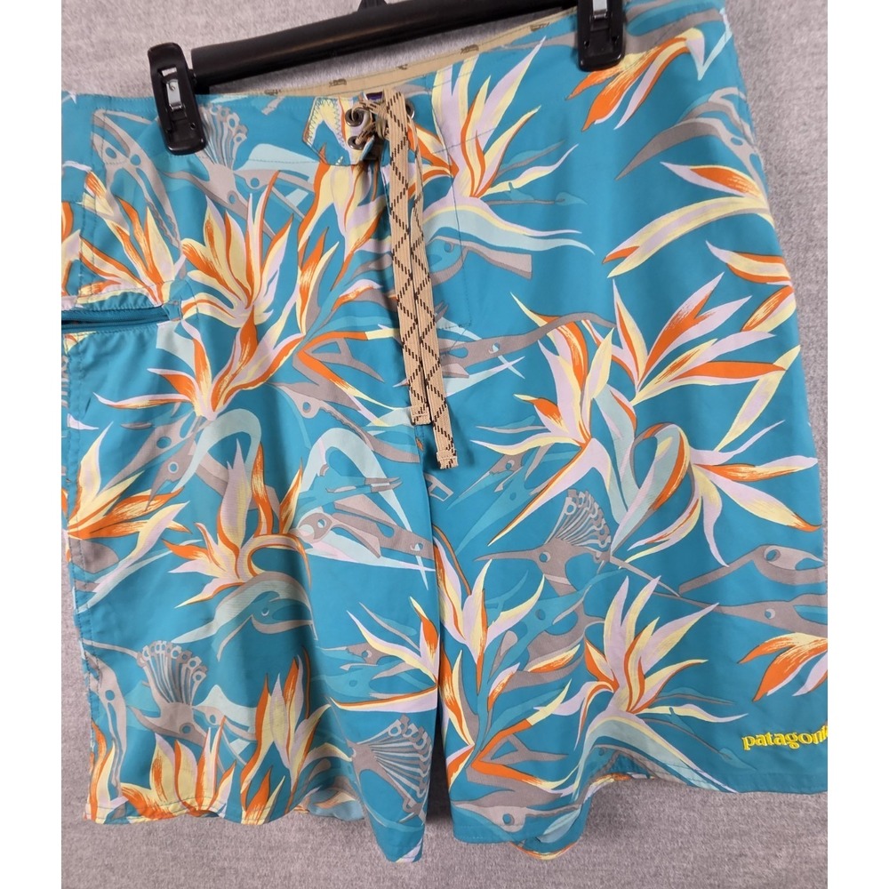 Patagonia Swim Trunks Men 34 Blue Floral Bird Of Paradise Wavefarer Board Shorts